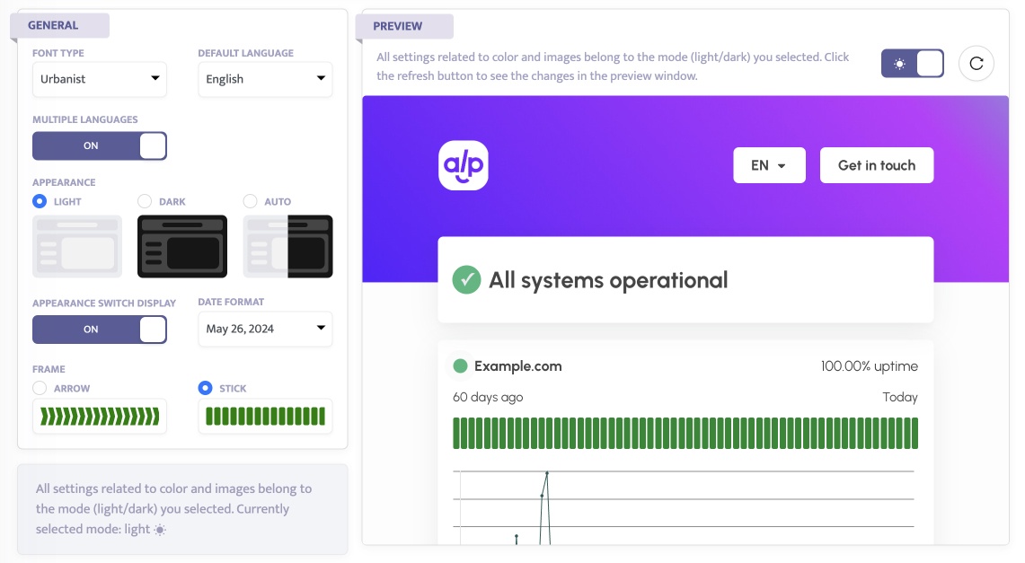 robotalp status page customize